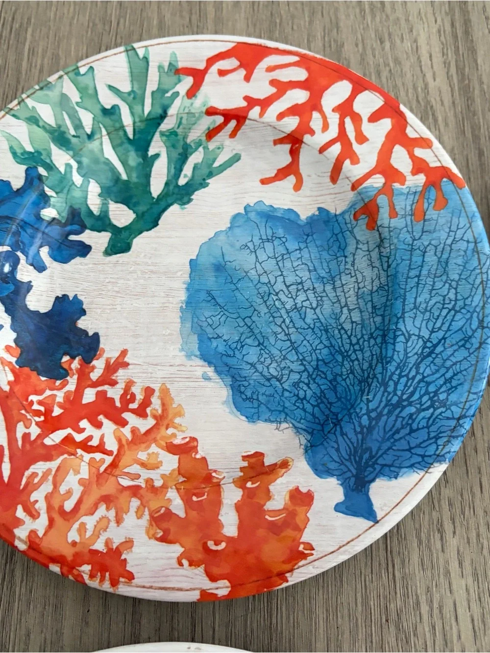 Pier 1 Coral Reef Melamine 8.5” Plates Set Of 6 Sea Life Beach Orange/Blue/Teal